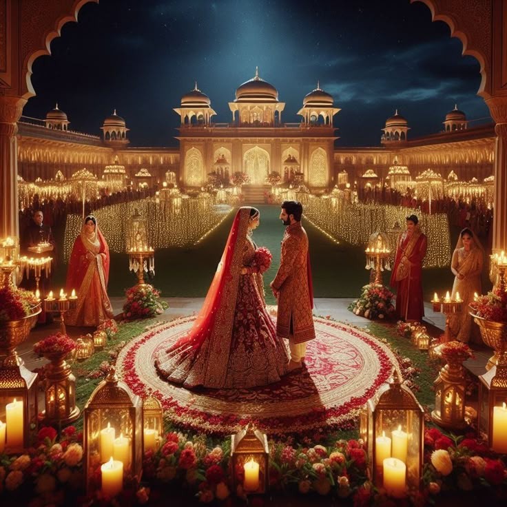 Palace wedding ceremony at night under candlelight